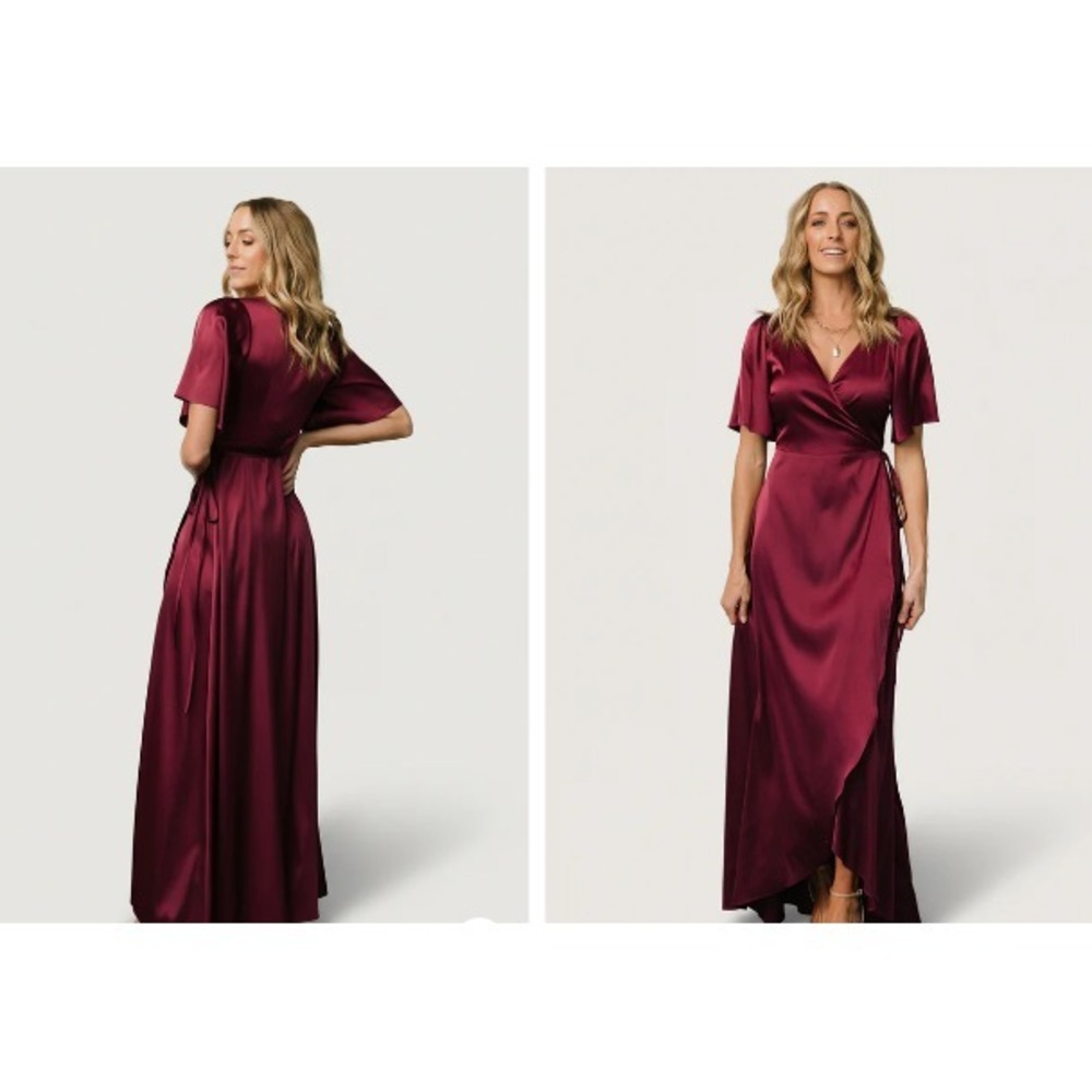 Baltic Born Vara Wrap Dress Womens S Mulberry Chiffon Flutter Sleeve Hi Low Hem
